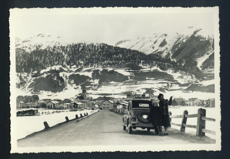 Helen and Ann Schnabel in the Alps with the family Topolino. 1949
