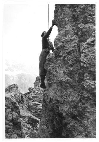 Helen Fogel climbing in the Dolomites,1938