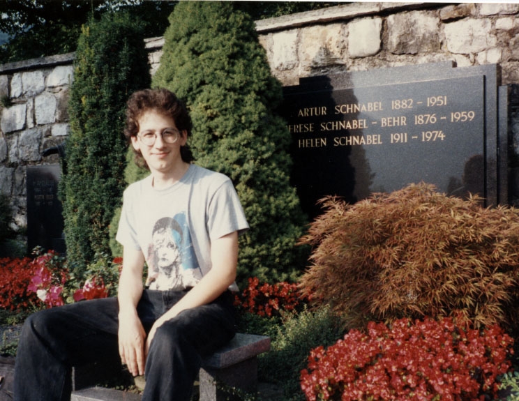 Claude Mottier at family grave in Schwyz, Switzerland. 1992