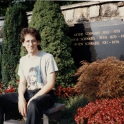 Claude Mottier at family grave in Schwyz, Switzerland. 1992