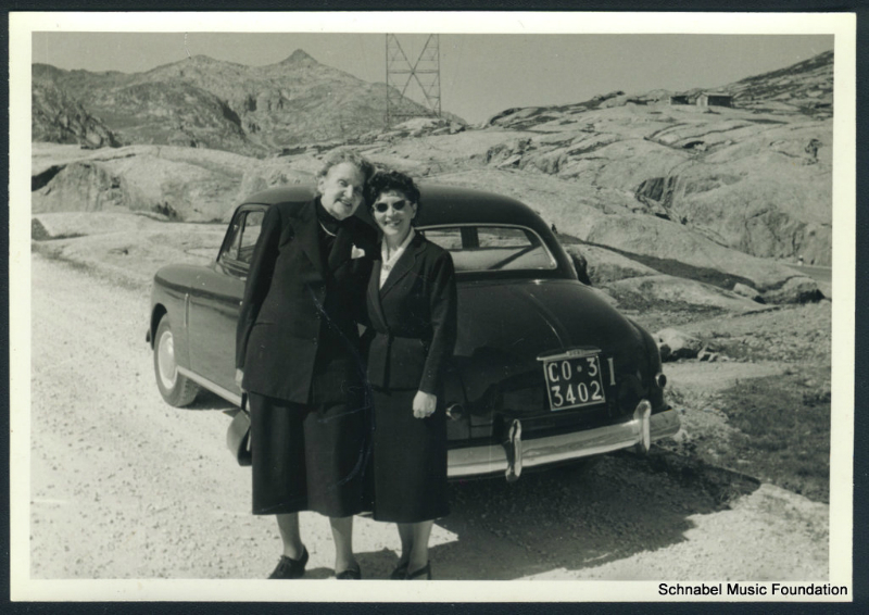 Therese and Helen Schnabel on a trip through the Alps. 1953